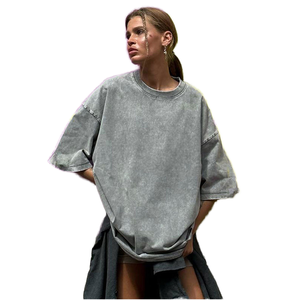 Camiseta de algodón holgada vintage lavada para mujer 2025, estilo streetwear de verano, top de entrenamiento holgado tipo boyfriend con mangas cortas - Product Image 2