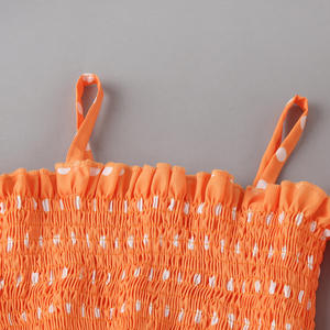 Q20336 Vêtements pour fillette, hauts à épaules dénudées à fleurs et ensembles de shorts à bretelles bleus, tenues pour enfants, vêtements pour filles - Product Image 3