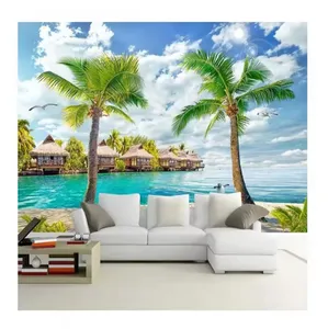 定制3d海景椰树壁画壁纸景观自然风光壁画客厅背景壁纸