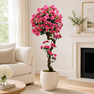 Arbre d'azalée <span class=keywords><strong>en</strong></span> soie artificielle 150 cm, toucher réel, résistant aux UV, écologique, ignifuge, plante fleurie artificielle, fleurs rose vif - Product Image 3