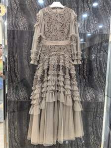 Gaun Malam Ukuran Besar 2024 Musim Gugur Musim Dingin Pesta Prom Wanita Gaun Maxi Lengan Panjang Berpayet Jala Renda Patchwork Festival 3XL - Product Image 5