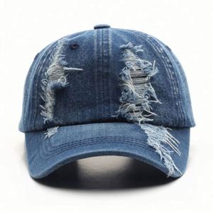 Casquette de baseball en jean délavé vintage de haute qualité, style déchiré - Product Image 3
