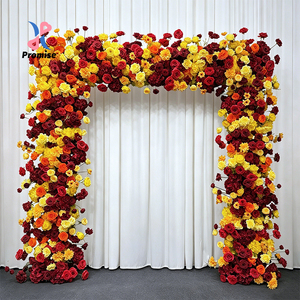 Suministro al por mayor de arco floral personalizable con rosas de seda y flores de loto en tonos cálidos de otoño, ideal para bodas o graduaciones. - Product Image 1