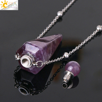 CSJA Vente en gros – Diffuseur d'huiles essentielles en pierre naturelle, flacon de parfum en cristal en forme de cône, pendentif collier pour femme H119