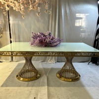 Table de salle à manger extérieure ronde moderne de luxe en acier inoxydable avec plateau en verre pour hôtel, banquet et mobilier de mariage
