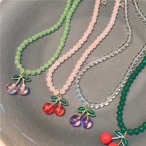 Nouveau design, bijoux tendance pour femmes, accessoire de mode, cadeaux d'anniversaire pour filles, collier avec pendentif cerise mignon, collier en perles de verre - Product Image 3