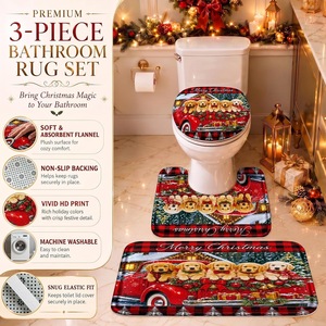 Red Truck Puppies <b>Christmas</b> Polyester <b>Shower</b> <b>Curtain</b> Bathroom <b>Curtain</b> Digital Print Custom Print Waterproof Bulk Wholesale - Product Image 4