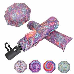 Parapluie pliant automatique personnalisé à trois sections, résistant au vent, avec revêtement UV et impression numérique, pour la pluie (vente en gros) - Product Image 2
