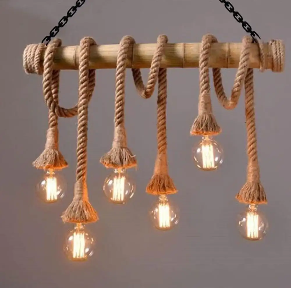 Jüt halat tavan lambası kolye lamba asılı lamba el yapımı