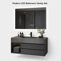 Set Perlengkapan Kamar Mandi Mewah Modern dari Baja Anti Karat dengan Cermin LED dan Kabinet Dinding untuk Hotel dan Vila