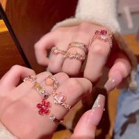 Bague Vintage en Cuivre Exquis, Style Raffiné, Double Bande Colorée, Motif Papillon Fin, Zircon Cubique, Ouverte et Ajustable, Ornée de Fleurs en Zircon