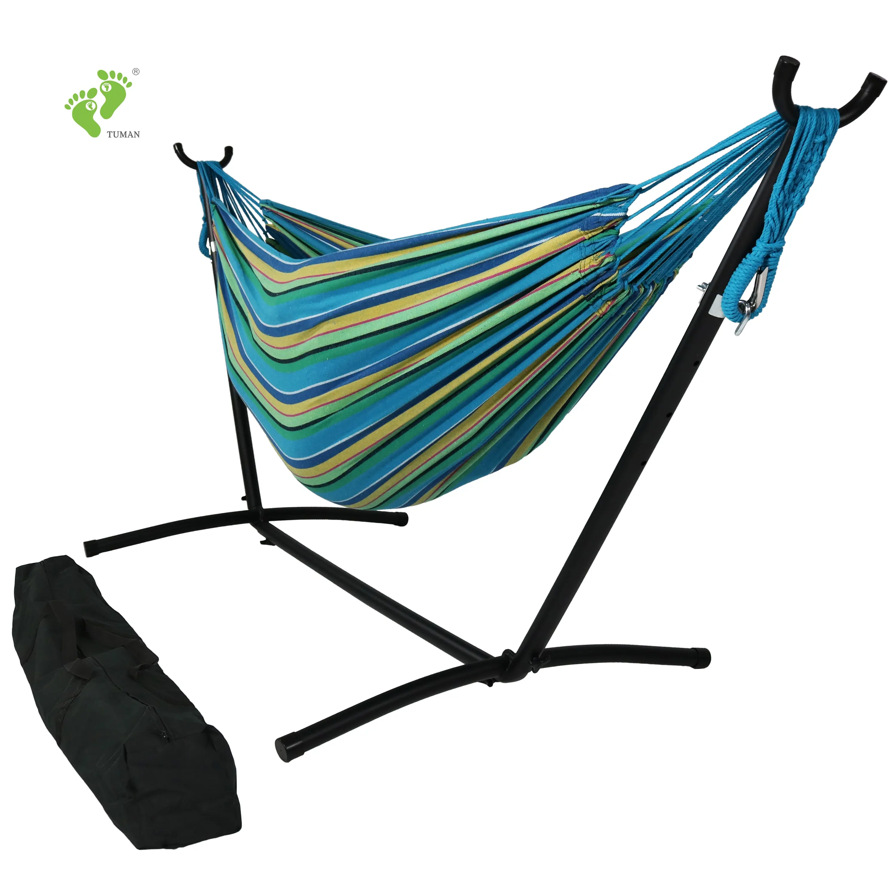 Estate tradizionale singolo cotone strisce campeggio amaca per Resort letto pieghevole con supporto in acciaio amaca lavorato a maglia