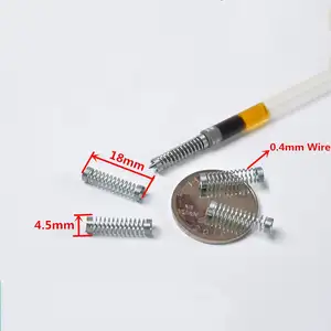 Resorte de bolígrafo de punto de bola galvanizado personalizado, resorte de compresión pequeño, 18mm de longitud, 0,4mm de diámetro, alta calidad