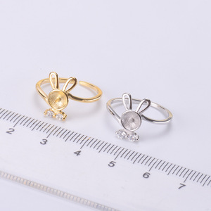 Anneau en argent S925, accessoire DIY, support vide avec petite fleur, décoration de perle de 9-10 mm, trouvailles de bijoux, version 1909 - Product Image 2