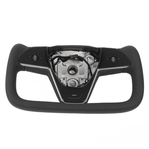 Volante de Coche Personalizado de Moda Modelo X Yoke, de Cuero a Cuadros y Fibra de Carbono para Tesla - Product Image 2