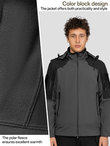 Men's Tactical Softshell <strong>Jacket</strong> Waterproof Windproof <strong>Fleece</strong> <strong>Lined</strong> Removable Hood Outdoor Hiking <strong>Jacket</strong> OEM - Product Image 5