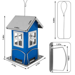 JH-Mech Vogelvoederhuisjes voor Buiten, Hangend, Eekhoornbestendig, Blauw, met 4 Voeropeningen en Verwijderbaar Dak, Metalen Hangende Vogelvoederbak - Product Image 2