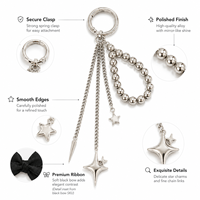 Porte-clés Pendentif Étoile Cœur en Métal Tendance avec Pompon, Accessoire de Sac, Décoration de Sac à Main, Chaîne de Clés en Alliage Électroplaqué