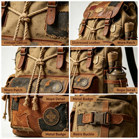 Tas Ransel Kanvas Vintage Patchwork Distressed Retro Model Usang dengan Tali Serut dan Gesper, Cocok untuk Perjalanan, Hiking, dan Penggunaan Sehari-hari 20-37L