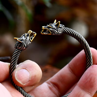 Bracelet Classique pour Homme en Acier Inoxydable Plaqué Argent Antique, Torsadé avec Tête de Dragon, Bijou Tendance