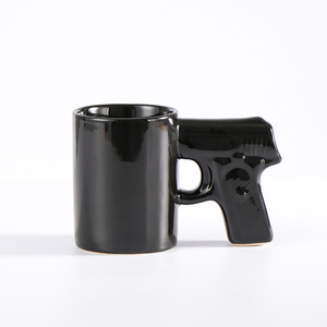 Personalized Black <b>Ceramic</b> Coffee Cup with Handle 3D Gun Shape Design Best Gift for Him - Product Image 6