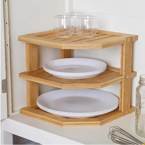 Bamboo 3 Tier Corner Shelf Octagonal Kitchen Storage Rack For Fruit <b>Vegetables</b> <b>Standing</b> Type - Product Image 2