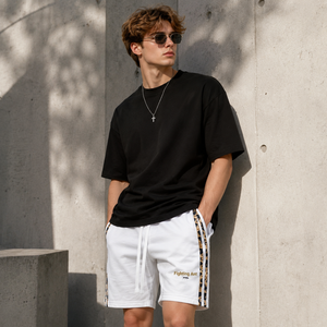 Shorts rayés en coton ample à taille élastique, style streetwear hip-hop, avec empiècements latéraux, collection été, de Fighting Ant Factory Supply - Product Image 3