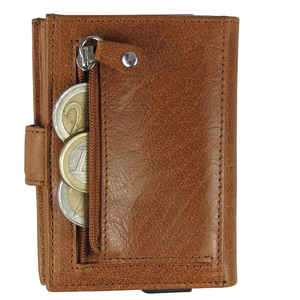 Cartera corta de cuero genuino para hombre, tarjetero con múltiples ranuras, cierre plegable, estilo minimalista, color marrón - Product Image 2