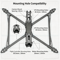 Kit de châssis de drone en fibre de carbone de type H avec empattement de 367 mm, châssis de quadricoptère de course FPV avec trous de montage pour caméra, VTX et contrôleur de vol