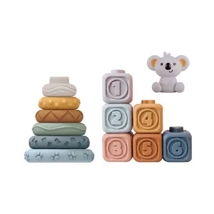 Cubo cognitivo morbido per bambini 6 pezzi set di giocattoli cerchi anello impilabile giocattolo per l'apprendimento dello stelo HC598933