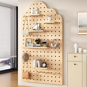 Shengke Solid Wood Pegboard Wall <b>Shelf</b> Rectangle <b>Adjustable</b> Storage Rack Minimalist Entryway Display <b>Shelf</b> Natural Wood Color - Product Image 2