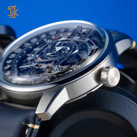 Montres mécaniques automatiques rétrogradées de luxe avec cadran en fibre de carbone, boîtier en acier inoxydable, logo personnalisé, fabricants