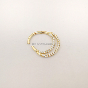 <strong>14k</strong> Solid Yellow Gold Piercing Jewelry Hoop Zircon <strong>Nose</strong> Rings Cute Design Fine Jewelry - Product Image 4