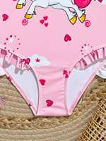 Maillot de bain une pièce pour petites filles, imprimé licorne, ourlet à volants, maillot de bain pour enfants