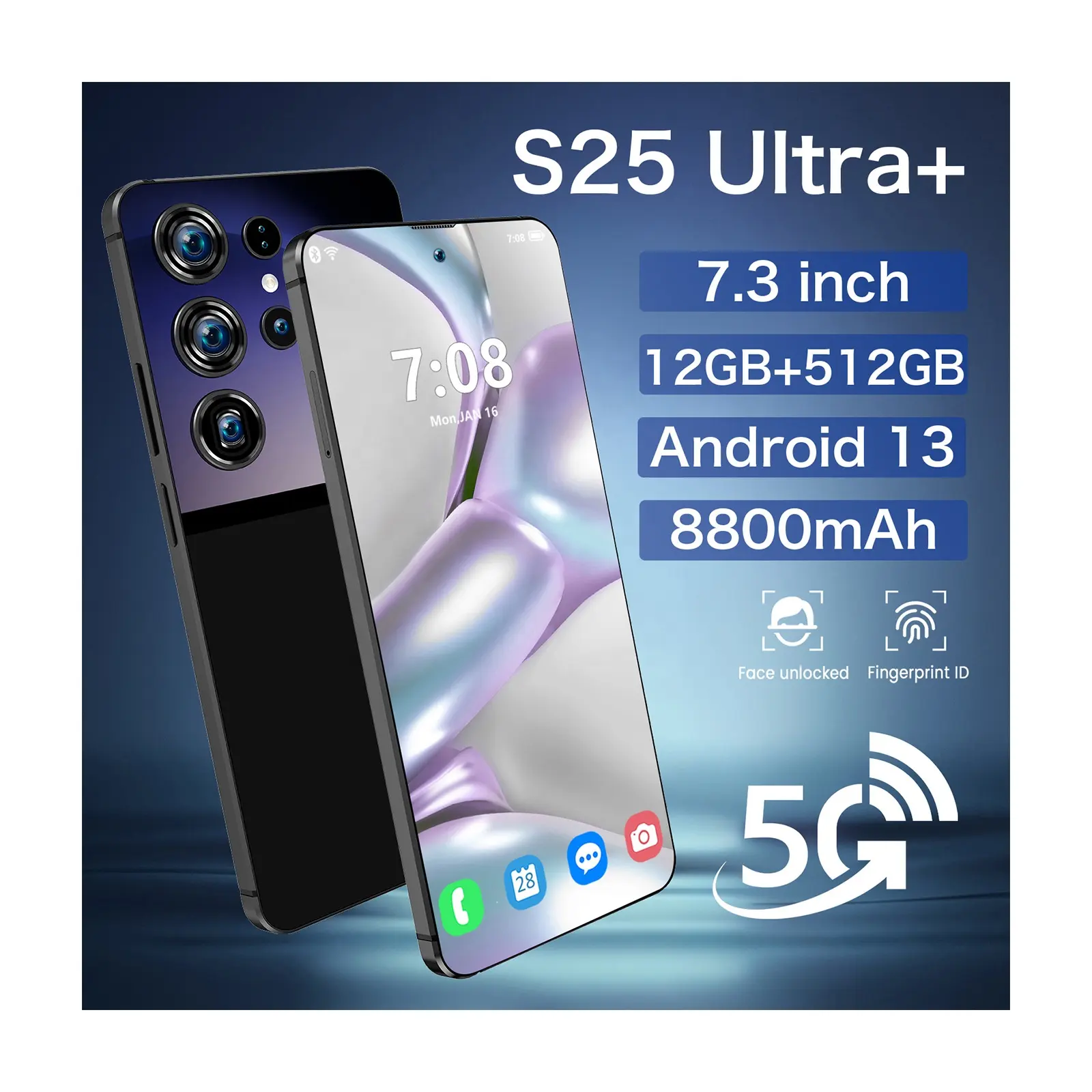 2024 stile caldo S25 Ultra + 48MP + 72MP telefoni cellulari cellulari android 7.3 pollici a buon mercato