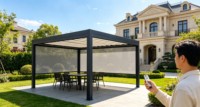 Structure de terrasse motorisée en aluminium à lames orientables, imperméable, pour jardin, piscine, bioclimatique, abri de jardin, gazebo