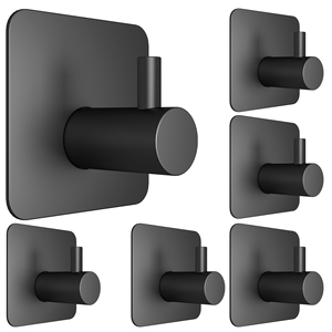 Crochet de porte-peignoir carré noir en acier inoxydable sans perçage, crochet simple - Product Image 1