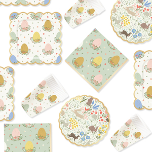 DAMAI New Gold and Green Theme Wave Lace <b>Easter</b> Bunny and Egg-themed Disposable Paper Plate Set for <b>Easter</b> Celebrations - Product Image 2