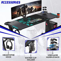 Achetez un grand bureau de jeu électrique LED en métal noir pour ordinateur portable PC, avec chaise incluse, ensemble de table de jeu RGB pour le gaming