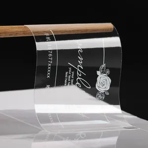 Etiqueta vinil transparente adesiva personalizada, etiqueta branca impressa transparente para garrafas