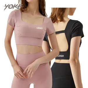 YK Back Sexy Gym Sports Running High Strength Hollow Removable bra pad Sexy Boobs In Black Bra T-shirt Whole Sale Yoga Factory