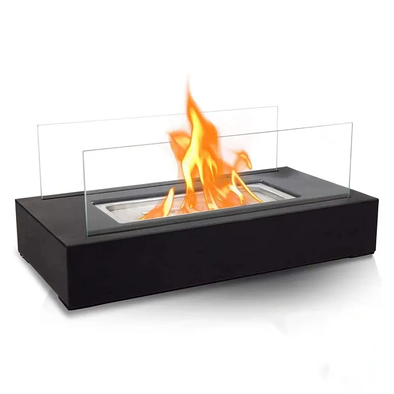 Plateau de table portable sans fumée extérieur en verre éthanol mini foyer de table intérieur