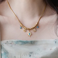 Arbre de Vie Bleu Turquoise Clavicule Collier Rétro Style Ethnique Chaîne Ensemble de Bijoux pour Femme
