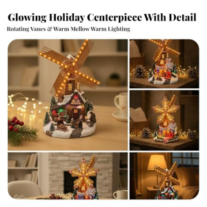 Nouveauté Cadeau de Noël Moulin à vent de Noël LED avec fonction rotative Maison de Noël Village de Noël Décoration de Noël - Product Image 3