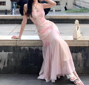 Vestido de Verano para Mujer, Estilo Chino Floral, de Alta Gama, Color Rosa Súper Hada, Transparente, Cintura Alta, Sin Mangas, Sexy, Ajustado - Product Image 3