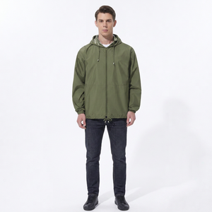 Veste coupe-vent imperméable à capuche pour homme, vert olive, décontractée, fermeture éclair, polyester, coupe classique, logo personnalisé - Product Image 1