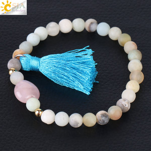 CSJA caldo stile bohémien gioielli naturale 6mm <span class=keywords><strong>quarzo</strong></span> <span class=keywords><strong>rosa</strong></span> pietra perline nappa ciondolo braccialetto donna braccialetto all'ingrosso F339 - Product Image 2