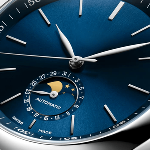 Montre mécanique Longinesing en acier inoxydable avec fonction phase de lune bleue exquise, index des heures en pierres précieuses et aiguille des secondes. - Product Image 3