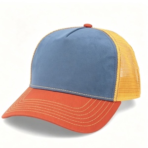 Custom Wholesale Three Color Multi Tone Trucker Cap Blank Custom Embroidery Logo Curved Brim Plastic Snapback Mesh Baseball <b>Hat</b> - Product Image 1