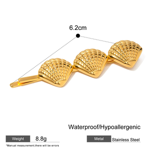Toptan moda PVD Set altın kaplama paslanmaz çelik saç klipleri çiçek inci kabuk saç aksesuarları kadınlar ve kızlar için - Product Image 3